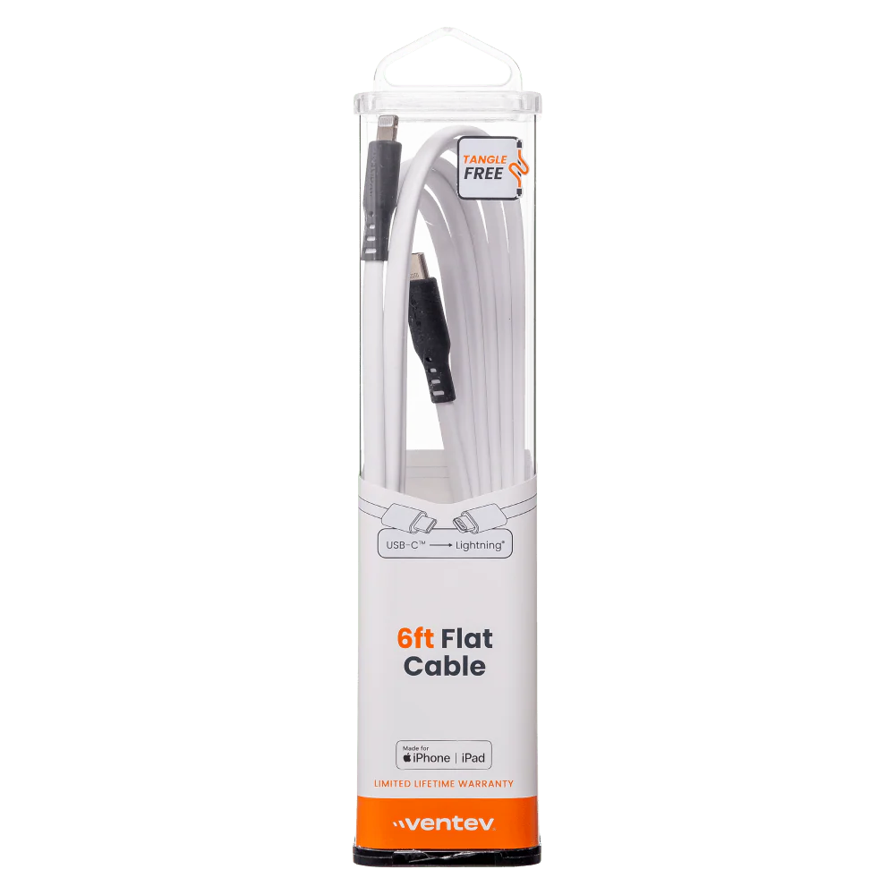 Ventev Flat USB-C to Apple Lightning High Speed Tangle-Free 6 Foot Cable - Image 3