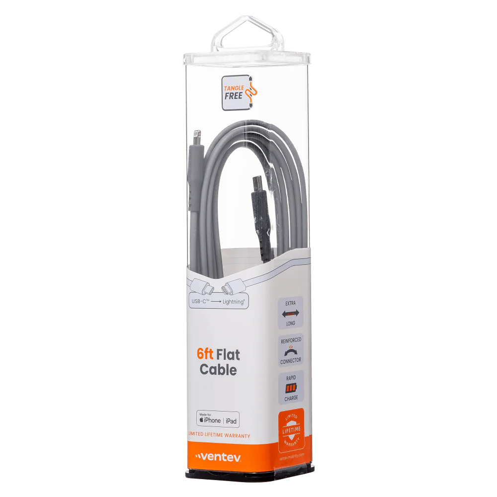Ventev Flat USB-C to Apple Lightning High Speed Tangle-Free 6 Foot Cable - Image 6