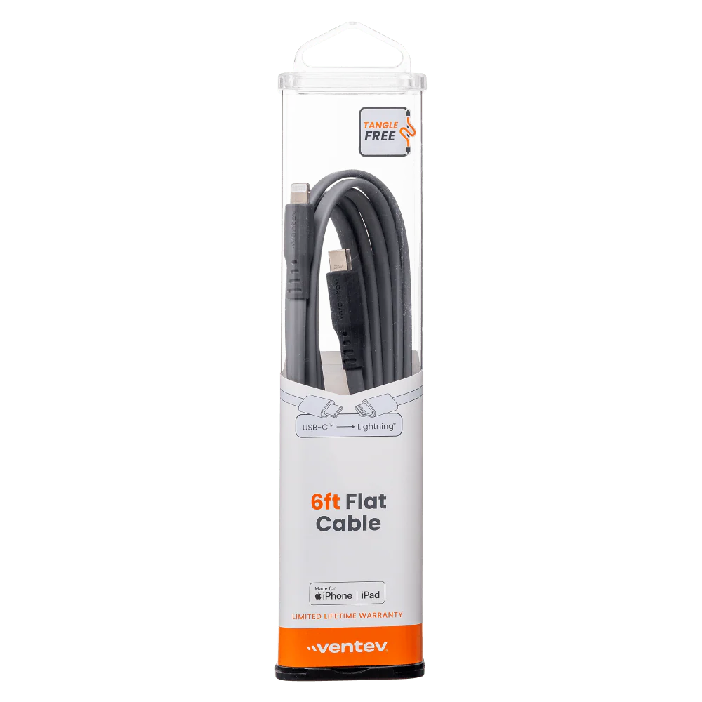 Ventev Flat USB-C to Apple Lightning High Speed Tangle-Free 6 Foot Cable - Image 9