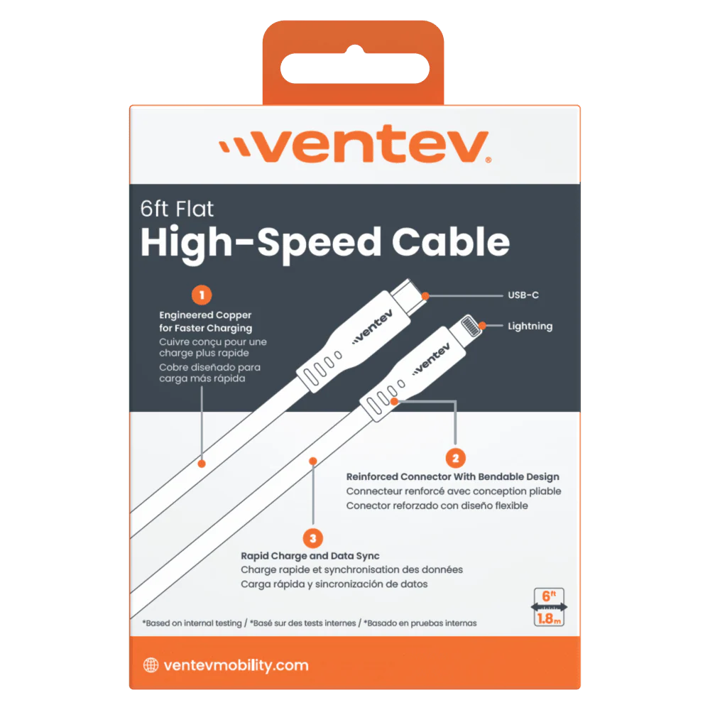 Ventev Flat USB-C to Apple Lightning High Speed Tangle-Free 6 Foot Cable - Image 5